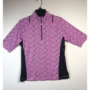 Tail Activewear Top Womens Medium Pink Black White Excellent Quarter Zip Golf